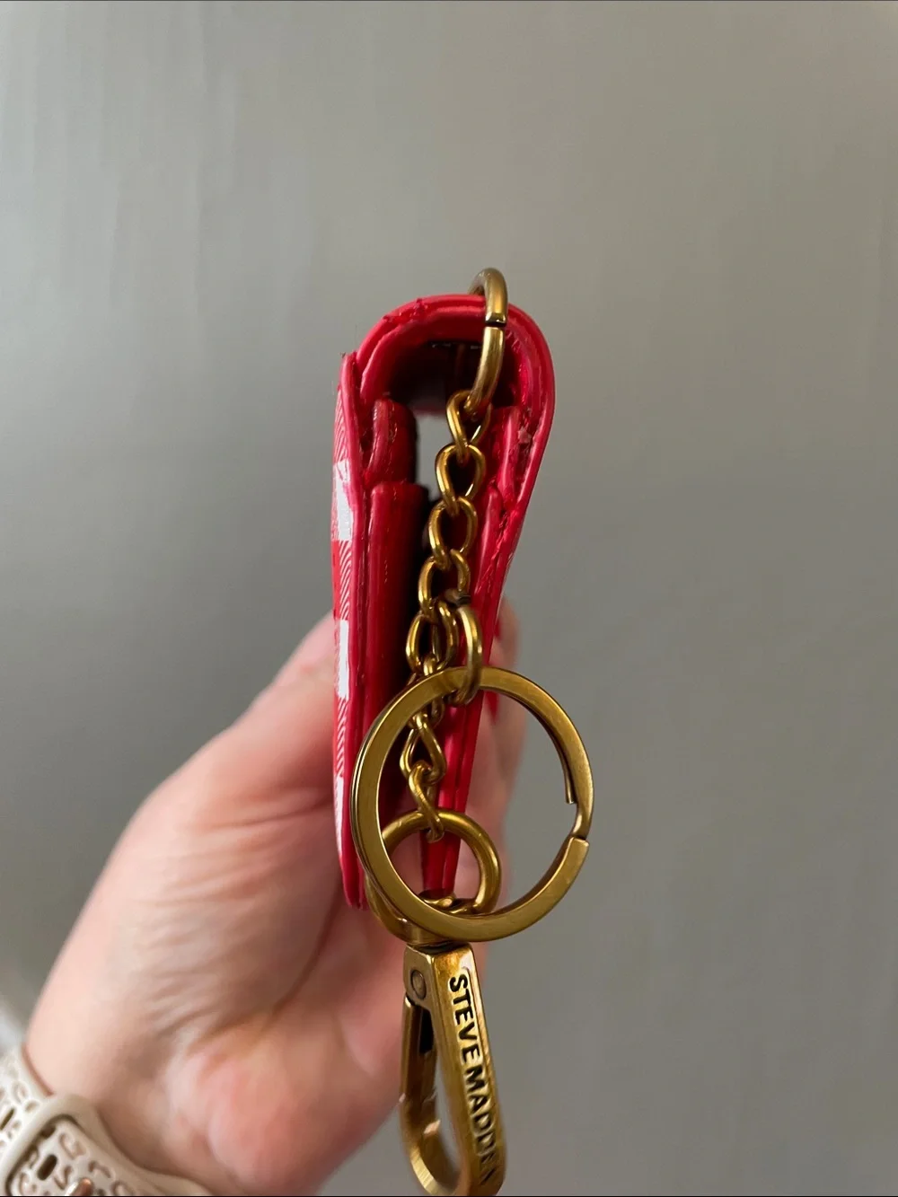 Steve Madden Red Gingham Card Holder Keychain - EUC